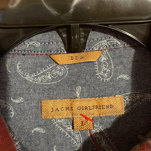 •JACH'S GIRLFRIEND•RED PLAID WESTERN WEAR BEA BUTTON UP COLLARED BLOUSE LARGE - Picture 4 of 8